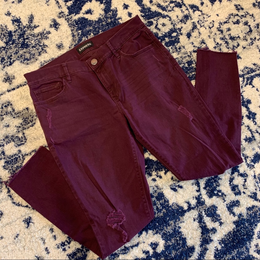 Express Burgundy Ripped Jeans
